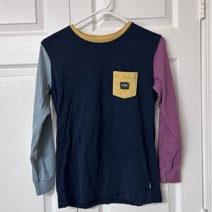 Billabong Navy Long Sleeve Colorblock Tee with Yellow Pocket